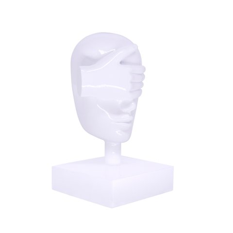 Escultura Decorativa Máscara Cego em Cerâmica Branco 25x15x14 cm - D’Rossi