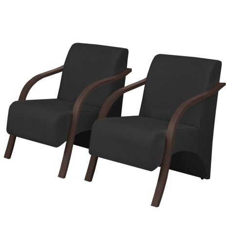 Kit 2 Poltronas Decorativas Vênus 1 Lugar Braço Pé Madeira D Salla Tecido Sintético (Courino) Preto