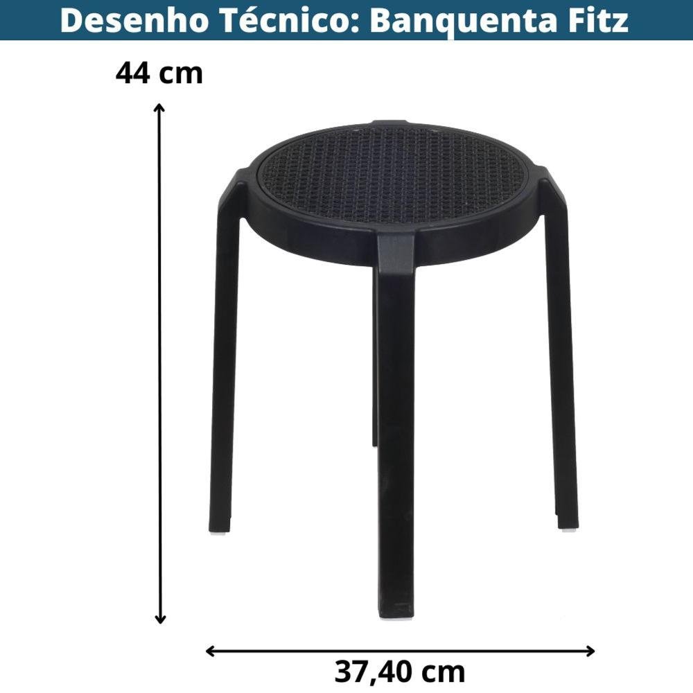 Banqueta Baixa Fitz em Polipropileno Preto Assento Simulando Rattan Preto - 3