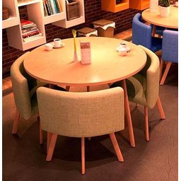 Conjunto Mesa Minimalista com 4 Cadeiras Compacta 1m2:base de Cadeiras com Aspecto de Madeira e Teci - 15