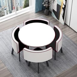 Conjunto Mesa Minimalista com 4 Cadeiras Compacta 1m2:base de Cadeiras com Aspecto de Madeira e Teci - 8
