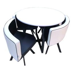Conjunto Mesa Minimalista com 4 Cadeiras Compacta 1m2:base de Cadeiras com Aspecto de Madeira e Teci - 9
