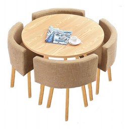Conjunto Mesa Minimalista com 4 Cadeiras Compacta 1m2:base de Cadeiras com Aspecto de Madeira e Teci - 14