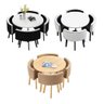 Conjunto Mesa Minimalista com 4 Cadeiras Compacta 1m2:base de Cadeiras com Aspecto de Madeira e Teci - 1