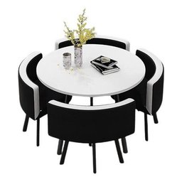 Conjunto Mesa Minimalista com 4 Cadeiras Compacta 1m2:base de Cadeiras com Aspecto de Madeira e Teci - 2
