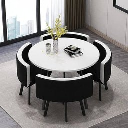 Conjunto Mesa Minimalista com 4 Cadeiras Compacta 1m2:base de Cadeiras com Aspecto de Madeira e Teci - 3