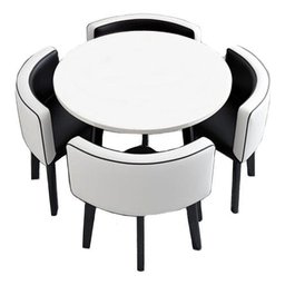 Conjunto Mesa Minimalista com 4 Cadeiras Compacta 1m2:base de Cadeiras com Aspecto de Madeira e Teci - 7