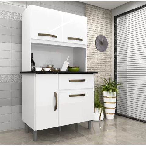 Armário para Cozinha 4 Portas 1 Gaveta Luiza Imop - - Branco Neve