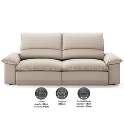 Sofá Plaza 2,00m Retrátil e Reclinável Velosuede - Netsofas - 2