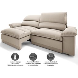 Sofá Plaza 2,00m Retrátil e Reclinável Velosuede - Netsofas - 3