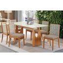 Ver imagem 1 de Conjunto Sala de Jantar Mila Premium Madeira Maciça C/ Tampo Madeirado C/ Vidro 180x90cm e 6