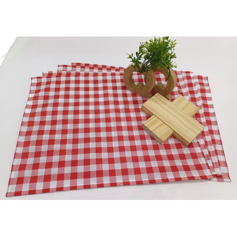 Jogo Americano Xadrez Vermelho e Branco 45 x 35 com 6 peças