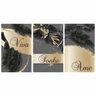 Quadro Viva Sonhe e Ame Cinza Preto e Dourado - Kit 3 telas - 150 x 100 cm - Preta - 1