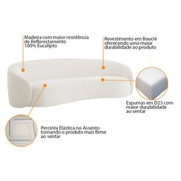 Sofá 3 Lugares 200cm Orgânico Luxo Recepção Amore Bouclé Branco - Amarena Móveis - 4