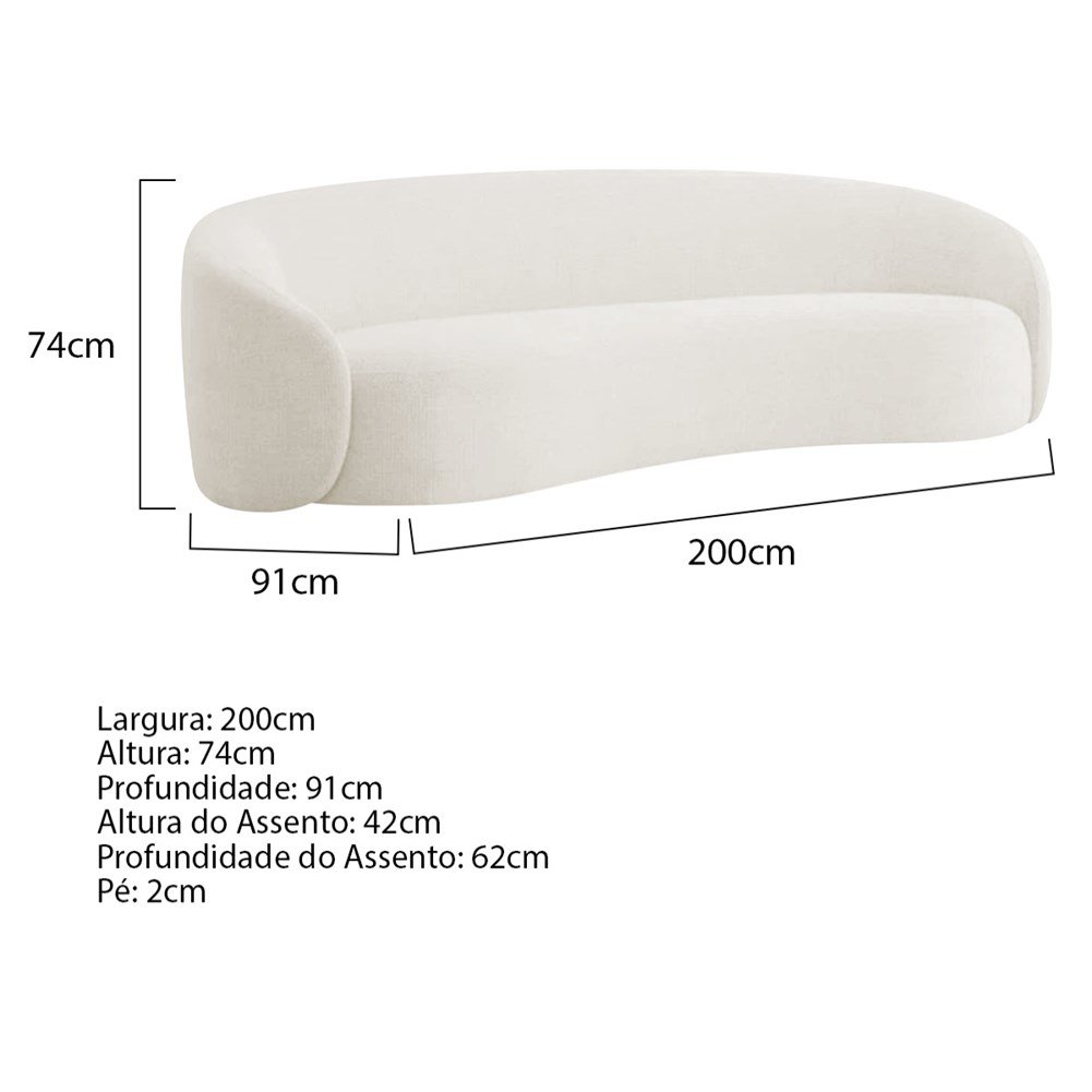 Sofá 3 Lugares 200cm Orgânico Luxo Recepção Amore Bouclé Branco - Amarena Móveis - 3