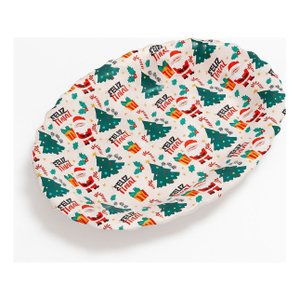 Bandeja Funda Natal Decorada Papai Noel Oval para Servir - 44cm:branco