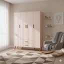 Ver imagem 1 de Guarda Roupa Infantil 4 Portas 2 Gavetas Isis Rosa Acetinado Pés Retrô P/ Quarto de Bebê - Reller