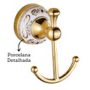 Ver imagem 3 de Kit Acessórios Banheiro 5 Peças Dourado com Porcelana Luxo