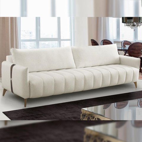 Sofá 3 Lugares para Sala de Estar Living 220cm Sonata T03 Linho Cru - Lyam Decor