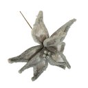 Ver imagem 3 de Flor Artificial Natalina Poinsétia Veludo Prata Haste 50cm