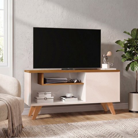 Rack Bancada Heitor para TV Estante Home Sala Quarto Moderna com 1 Porta - Off/Naturale