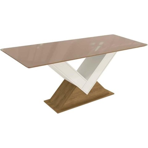 Mesa para Cozinha Amora com Tampo Madeirado com Vidro 160x90cm Freijó Bronze Kappesberg