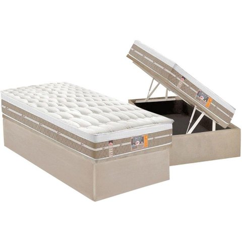 Cama Box Baú Solteiro: Colchão Molas Pocket Ensacadas Castor Silver Star Air + Base Crc Suede