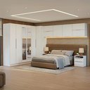 Ver imagem 1 de Quarto Completo de Canto Casal 610 Cm com Mesa de Cabeceira Branco Neo Madesa
