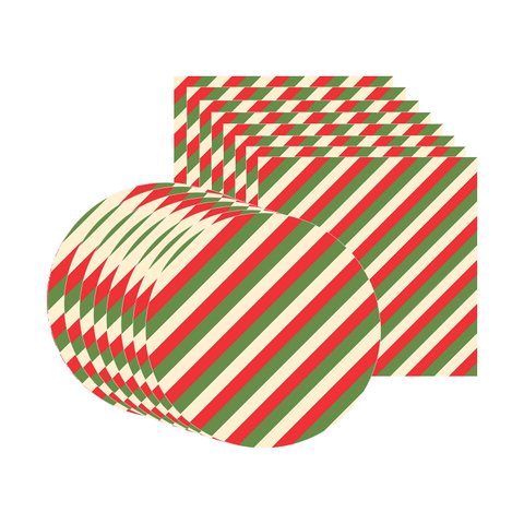 Kit Sousplat + Guardanapo Natal Fundo Listrado - 8 Peças - sem Base