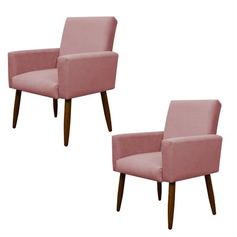 Kit 2 Poltronas Decorativa Sala e Quarto Nina Suede Herrero:rosa