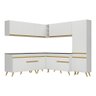 Armário de Cozinha Completa de Canto Veneza Multimóveis V2067 Branco/Dourado - 3