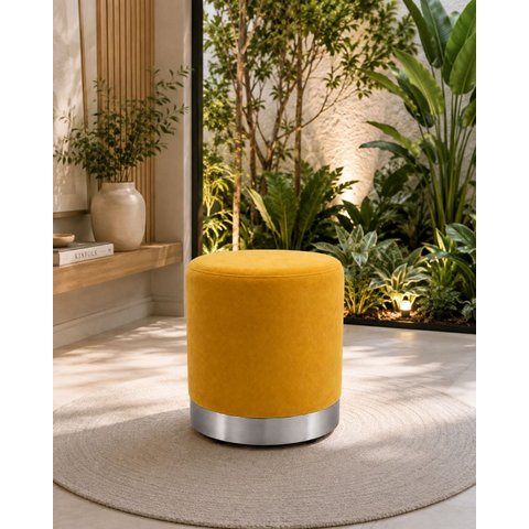 Puff Rodapé Prata, Cor Amarelo Veludo - Let Móveis