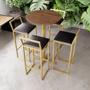 Ver imagem 1 de Jogo Mesa Alta Bistrô Redonda Imbuia 4 Banquetas Estofado Confort Industrial Dourado Don Castro Deco