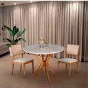 Ver imagem 1 de Mesa de Jantar Redonda Base Estrela Tampo 90cm de Diâmetro Laca com Vidro Off ****somente a Mesa***
