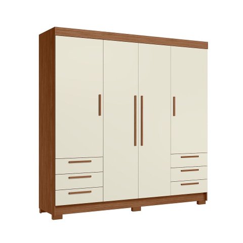 Guarda Roupa Roupeiro Casal 4 Portas 6 Gavetas Irati 4.6 Jatoba Areia Santos Andirá
