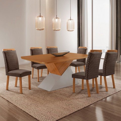 Mesa de Jantar Aster 180 cm Tampo MDF Laminado Canto Copo com 6 Cadeiras Aline