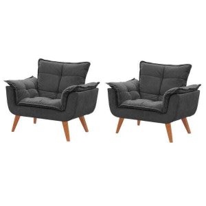 Kit 2 Poltronas Decorativas Opala Cinza Escuro