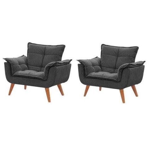 Kit 2 Poltronas Decorativas Opala Cinza Escuro