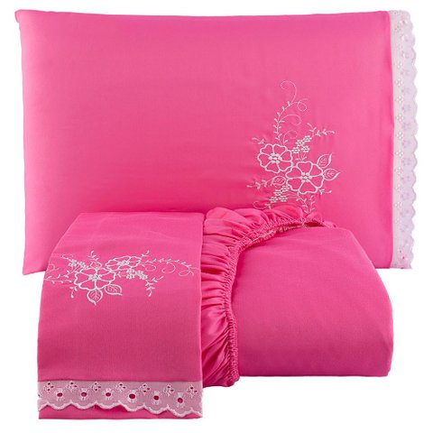 Jogo de Cama Lençol Queen Bordado Advance 3 Peças - Pink Casa Show Enxovais