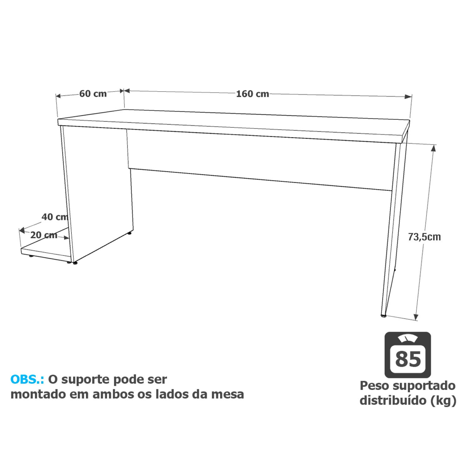 Mesa Gamer Escrivaninha 1600x600 Netmobil - Preto - 4