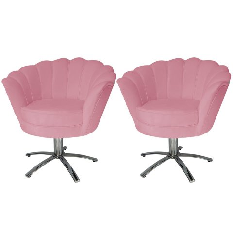 Kit 2 Poltronas Decorativa Pétala Base Giratória Metal Suede Rosa Ms Decor