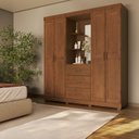 Ver imagem 1 de Guarda-Roupa Capela 4 Portas 3 Gavetas 100% Madeira Maciça Bronze Marrom/Castanho