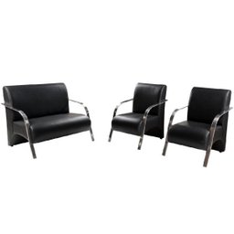 Conjunto Vênus 1 e 2 Lugares Braço Alumínio D Salla Tecido Sintético Preto - 1
