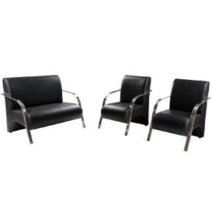 Conjunto Vênus 1 e 2 Lugares Braço Alumínio D Salla Tecido Sintético Preto