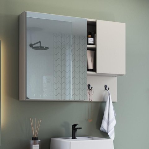 Espelheira de Banheiro com 2 Portas e Nichos 80cm Multimóveis Crpro-EPL005 Arenas