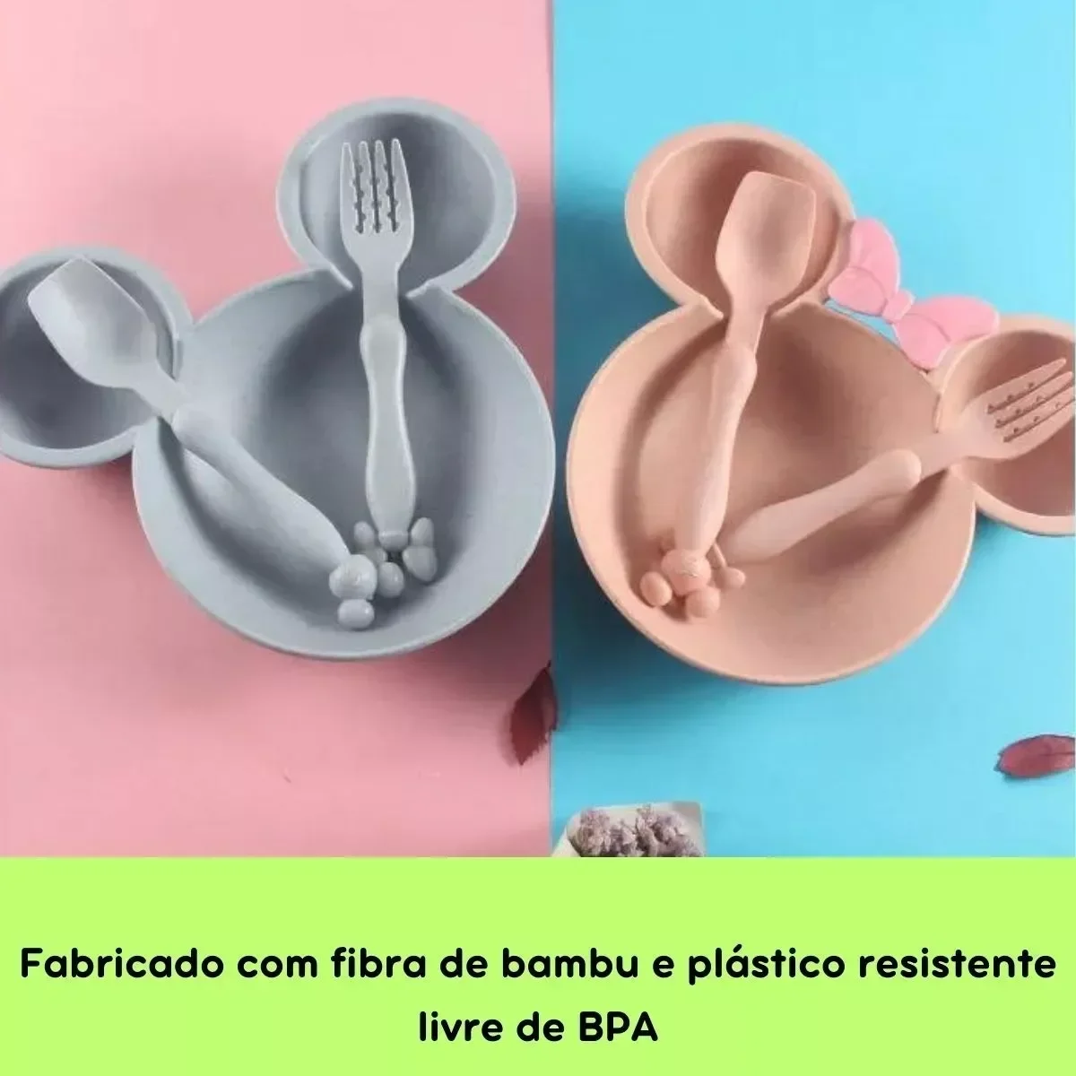 Prato Infantil Bebê com 3 Divisórias e Talheres Lancheira:Bege - 4