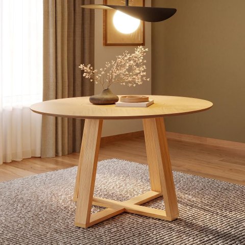 Mesa de Jantar Redonda 130 cm Tampo Giratório Integrado 4 a 6 Pessoas 100% MDF Dalla Costa Cor:
