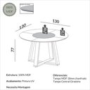 Ver imagem 2 de Mesa de Jantar Redonda 130 cm Tampo Giratório Integrado 4 a 6 Pessoas 100% MDF Dalla Costa Cor: