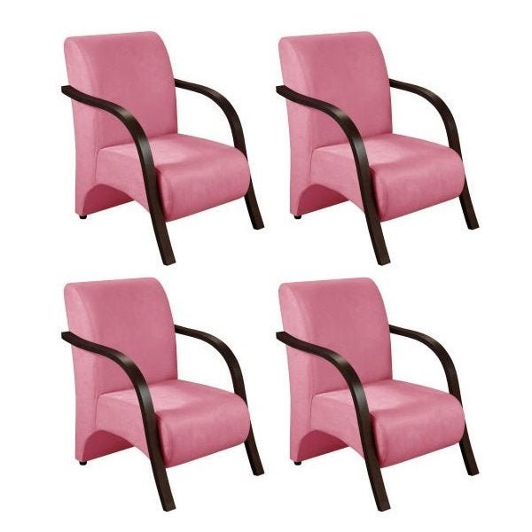 Kit 4 Poltronas Decorativas 1 Lugar Vênus Braço Pé Alumínio Confortável Sala Tv D Salla Suede Rosa - 1