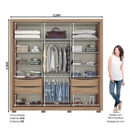 Guarda-Roupa 2 Portas Correr Henn Aston D300-198 4 Gavetas Jequitibá Brilho SE - 4